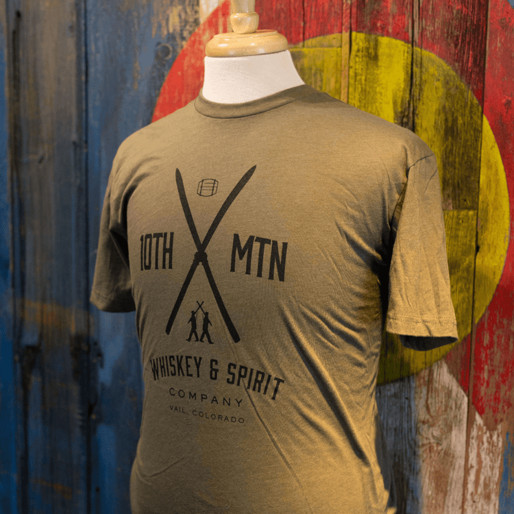 10th Mountain Whiskey & Spirit Cross Ski OD Green T-Shirt