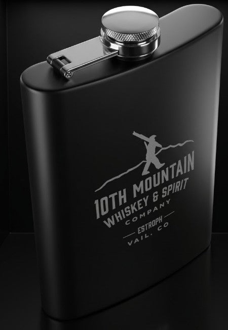 10th Mountain Whiskey Black Rubber Flask