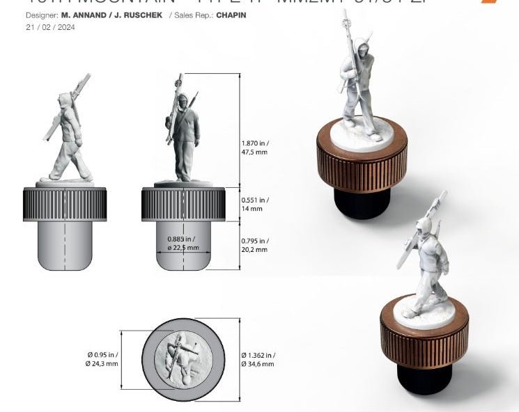 10th Mountain Whiskey Soldier Cork Bottle Topper for Rye, Potato Vodka, or Single Malt - 10th Mountain Whiskey