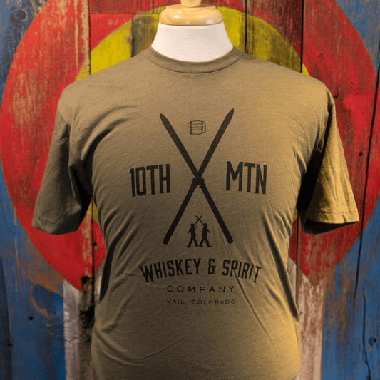 10th Mountain Whiskey & Spirit Cross Ski OD Green T-Shirt