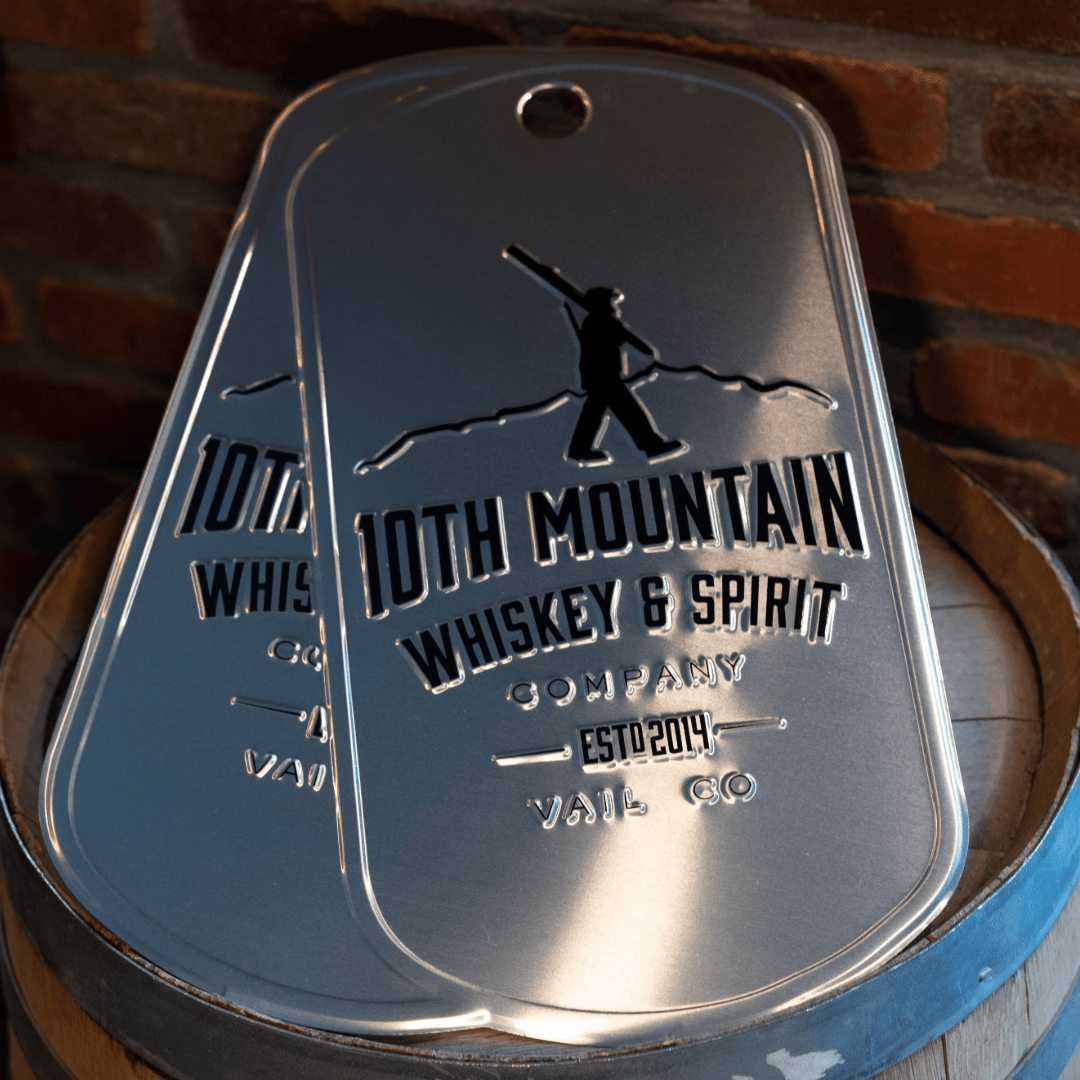 10th Mountain Whiskey Tin Tacker Dog Tag Sign