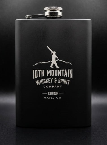 10th Mountain Whiskey Black Rubber Flask- 10oz.