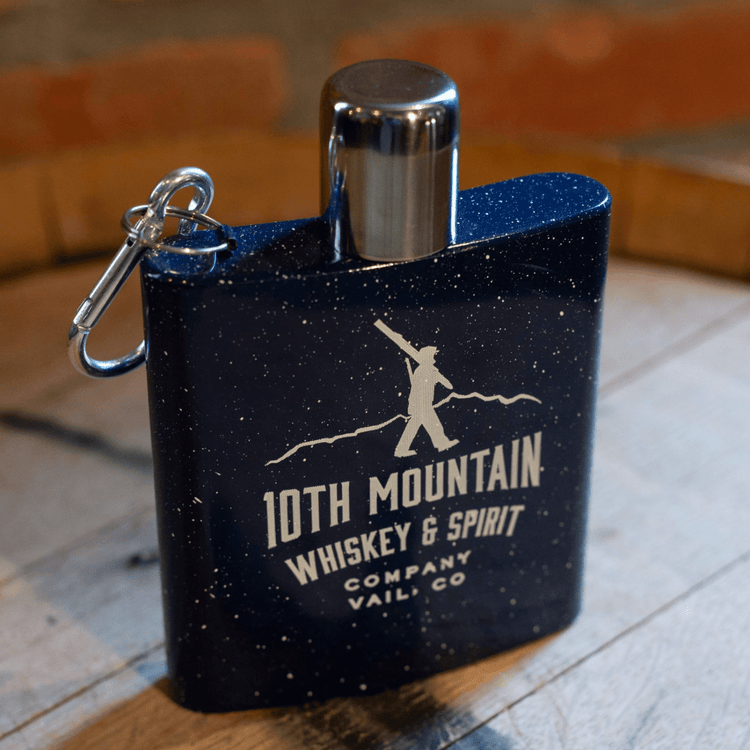 Blue Enamel Carabiner Flask - 10th Mountain Whiskey