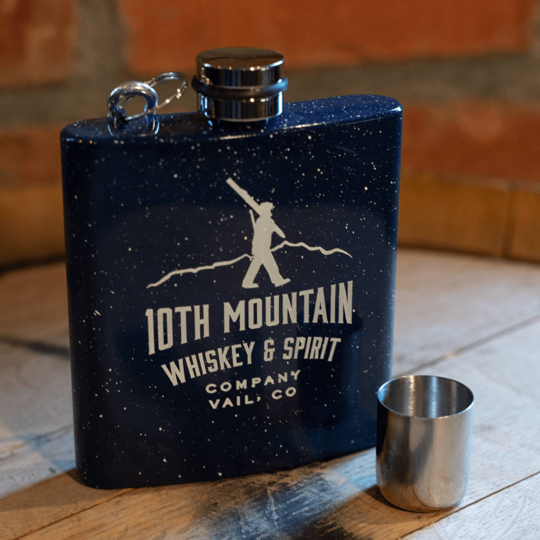Blue Enamel Carabiner Flask - 10th Mountain Whiskey