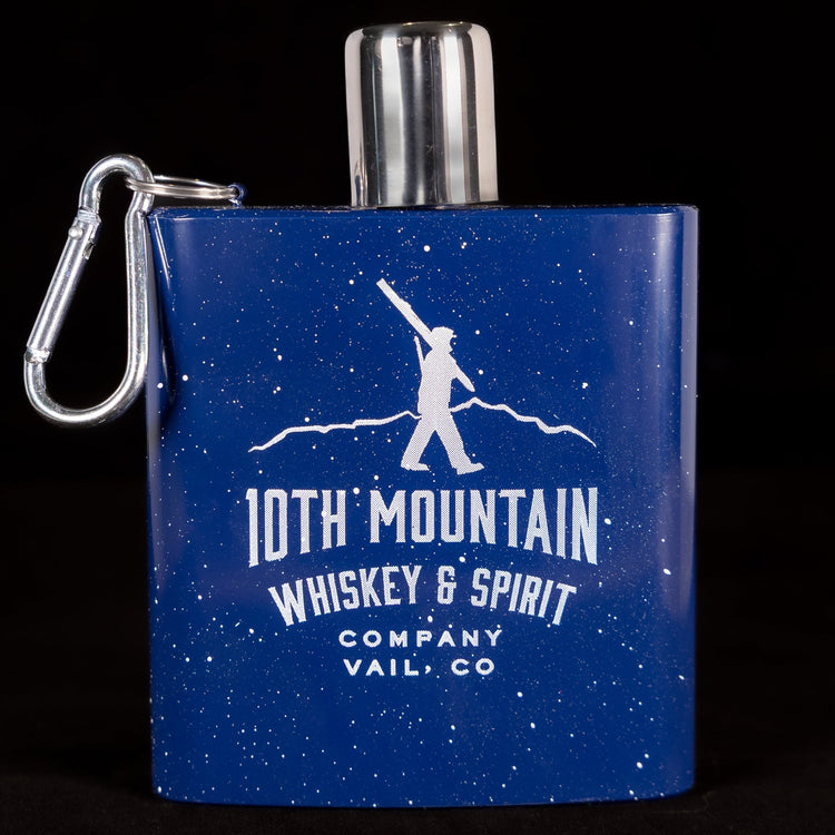 Blue Enamel Carabiner Flask - 10th Mountain Whiskey