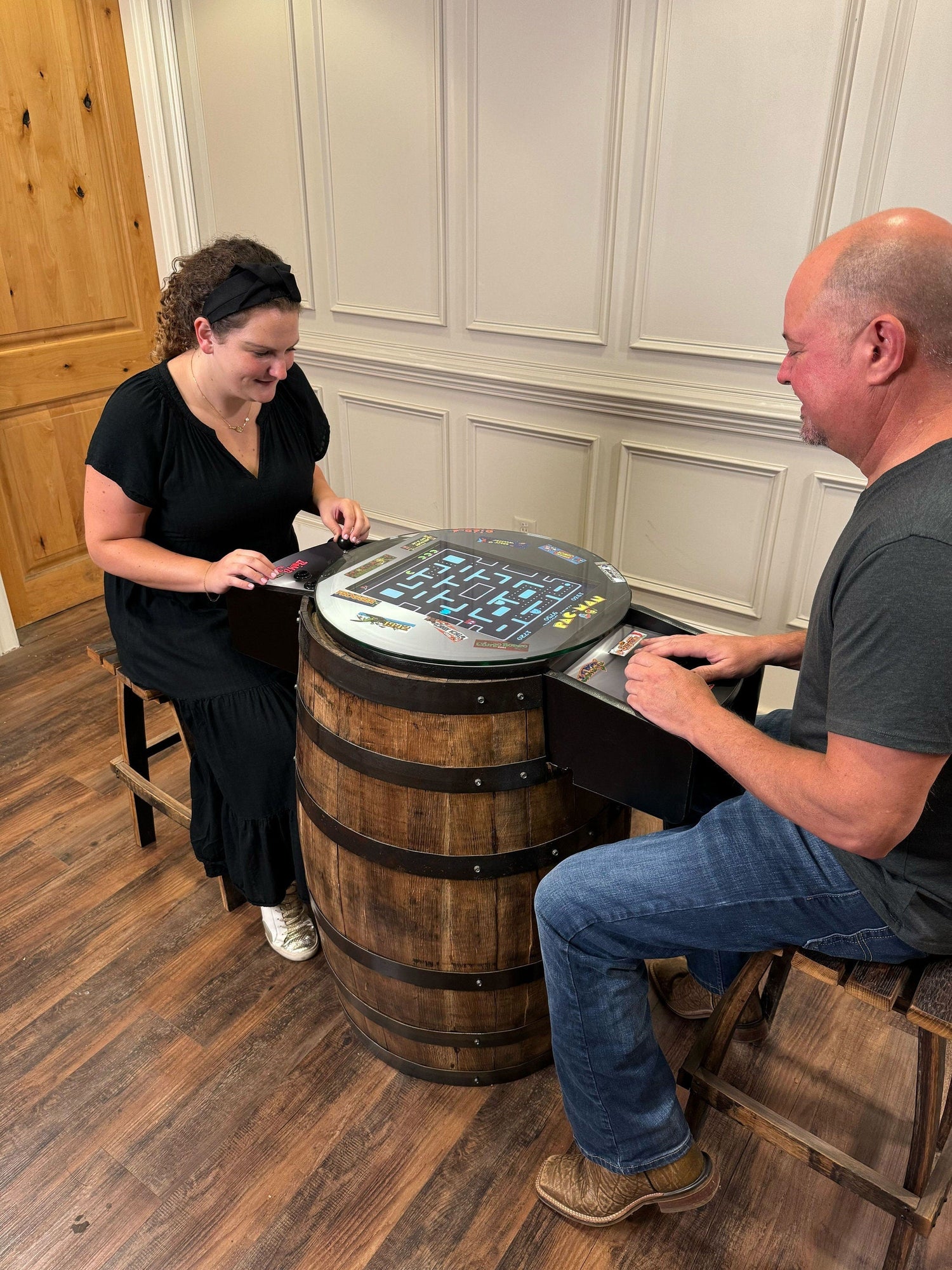 Bourbon Barrel Arcade Table - 60 Retro 8 bit Games Included - 10th Mountain Whiskey