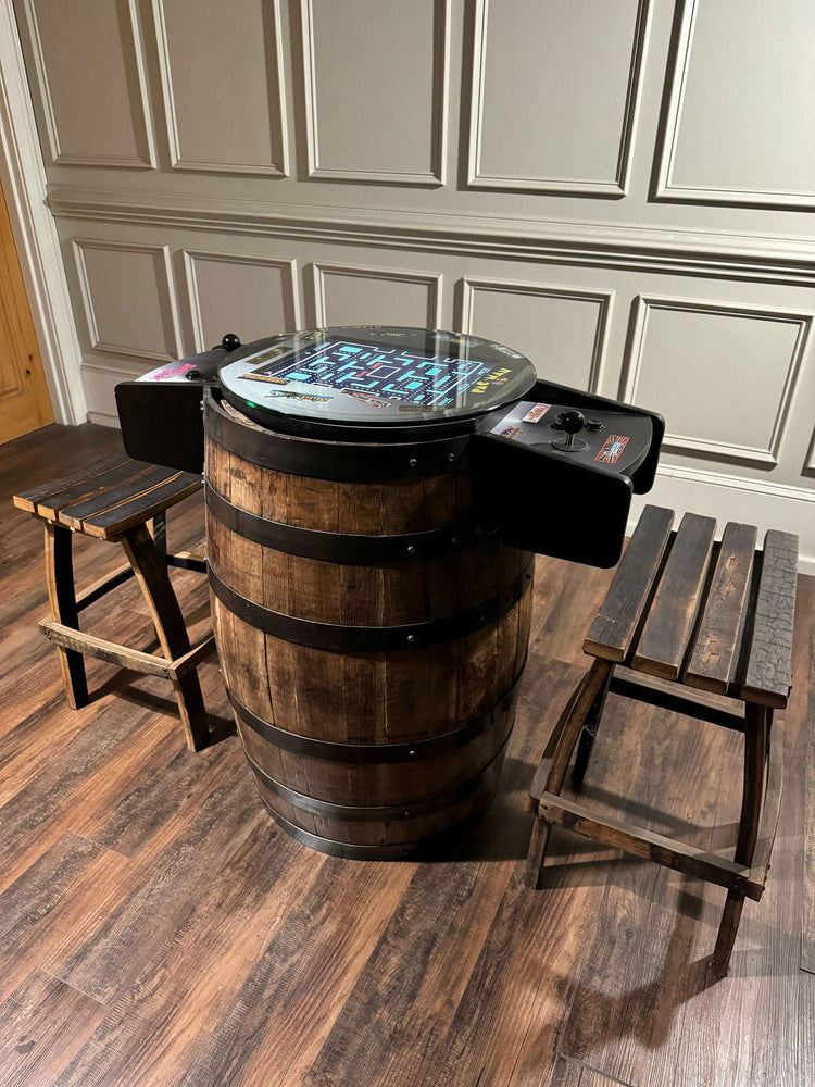 Bourbon Barrel Arcade Table - 60 Retro 8 bit Games Included - 10th Mountain Whiskey