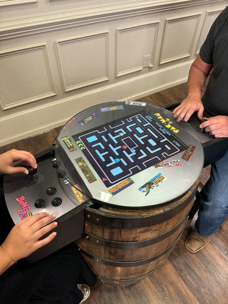 Bourbon Barrel Arcade Table - 60 Retro 8 bit Games Included - 10th Mountain Whiskey