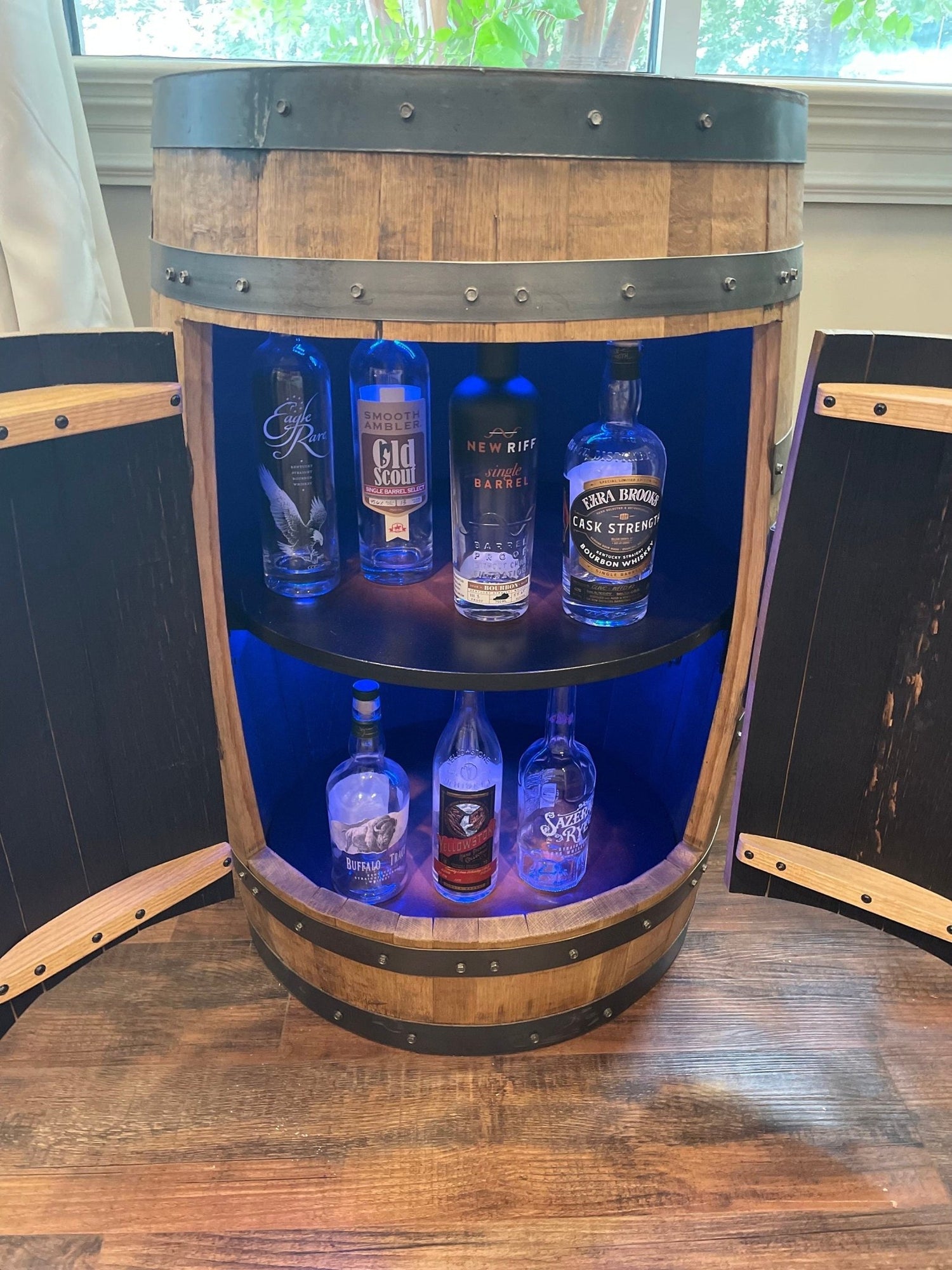 Bourbon Barrel Cabinet with multicolor LED's - engraving available - 10th Mountain Whiskey