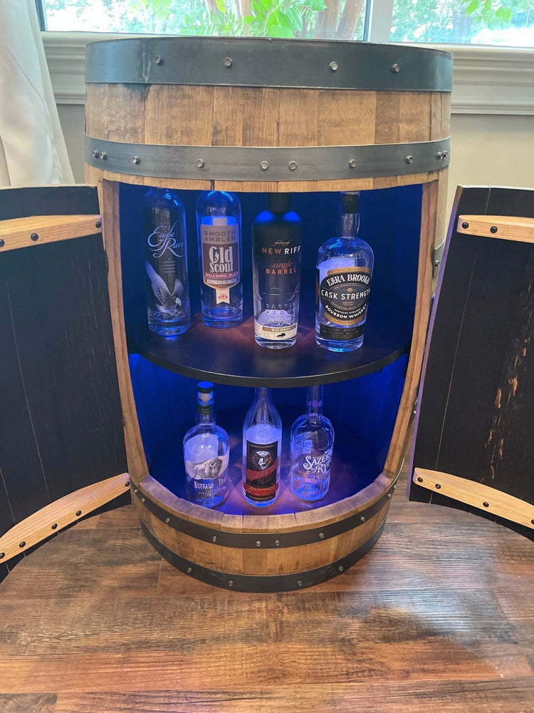 Bourbon Barrel Cabinet with multicolor LED's - engraving available - 10th Mountain Whiskey