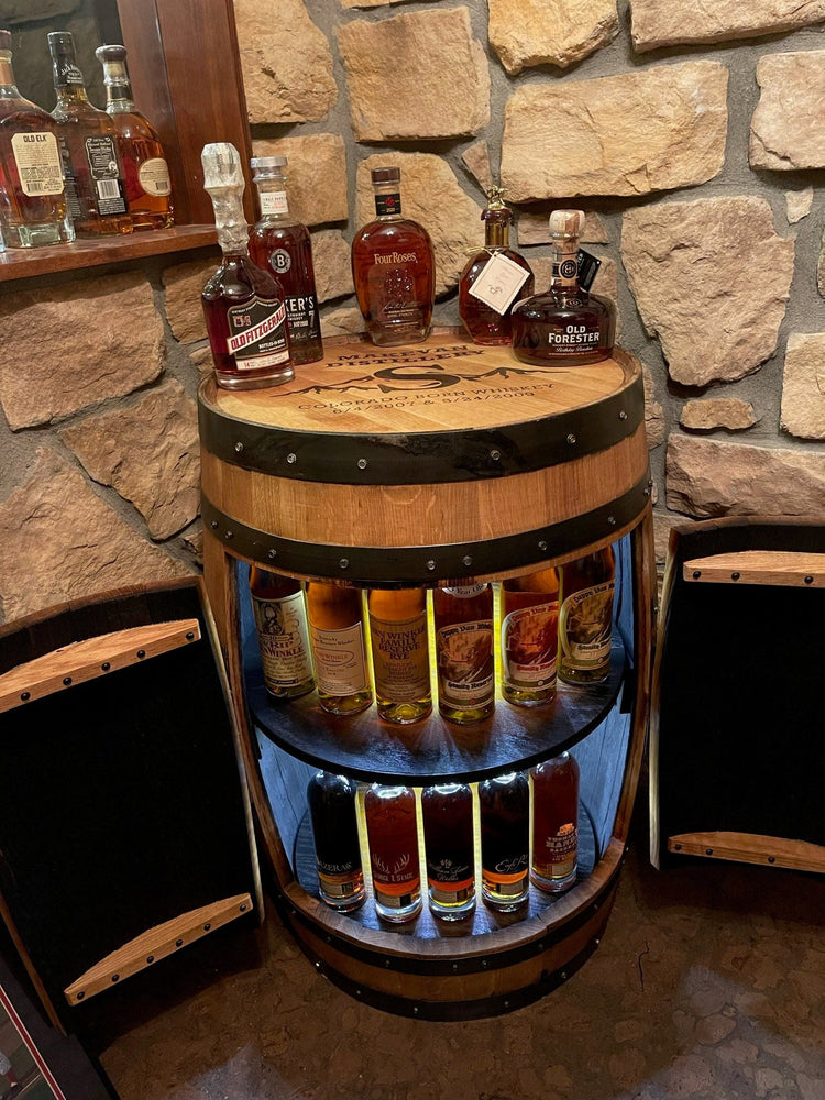 Bourbon Barrel Cabinet with multicolor LED's - engraving available - 10th Mountain Whiskey