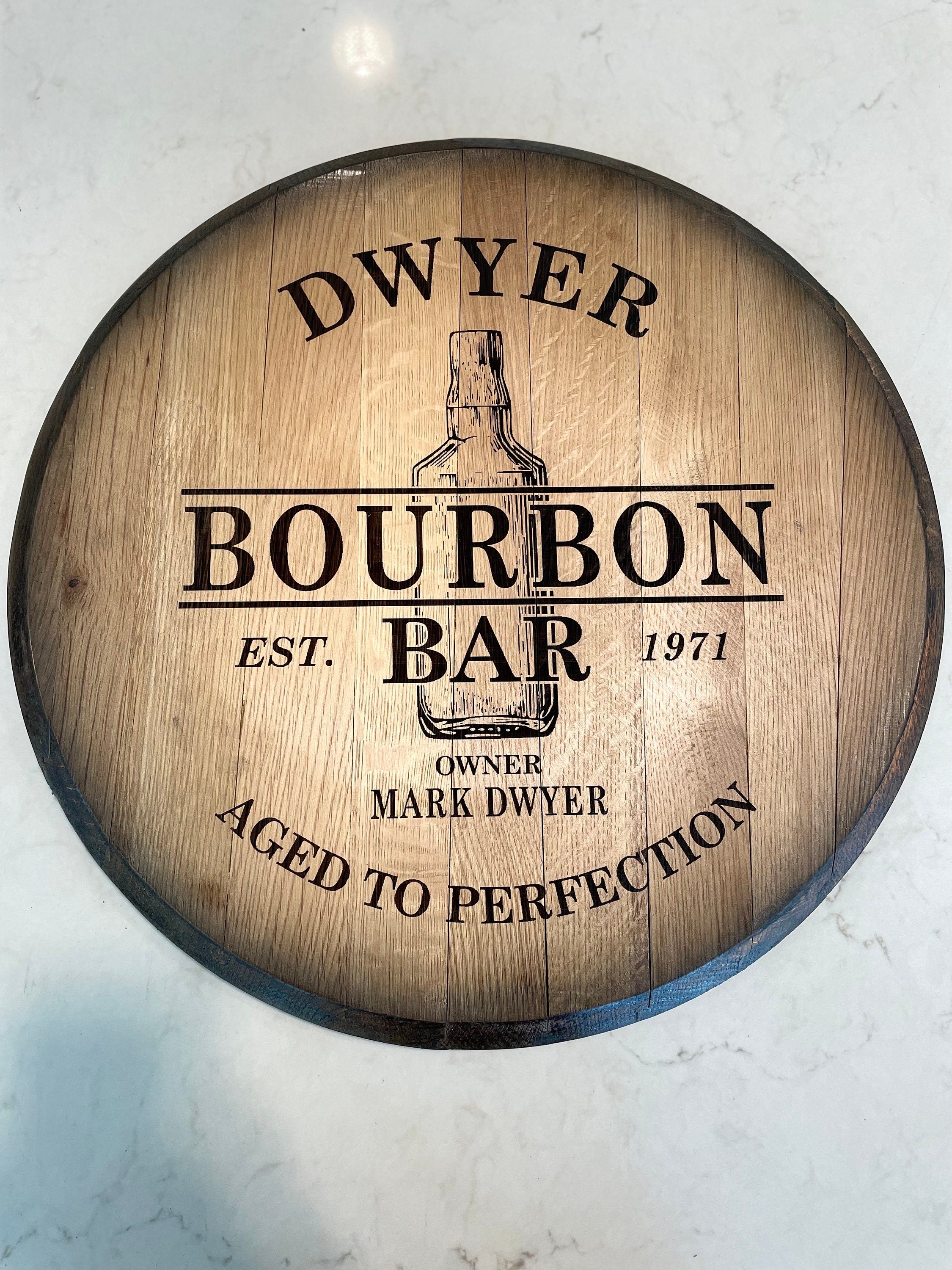 Bourbon Barrel Head Bar Sign Whiskey Workshop