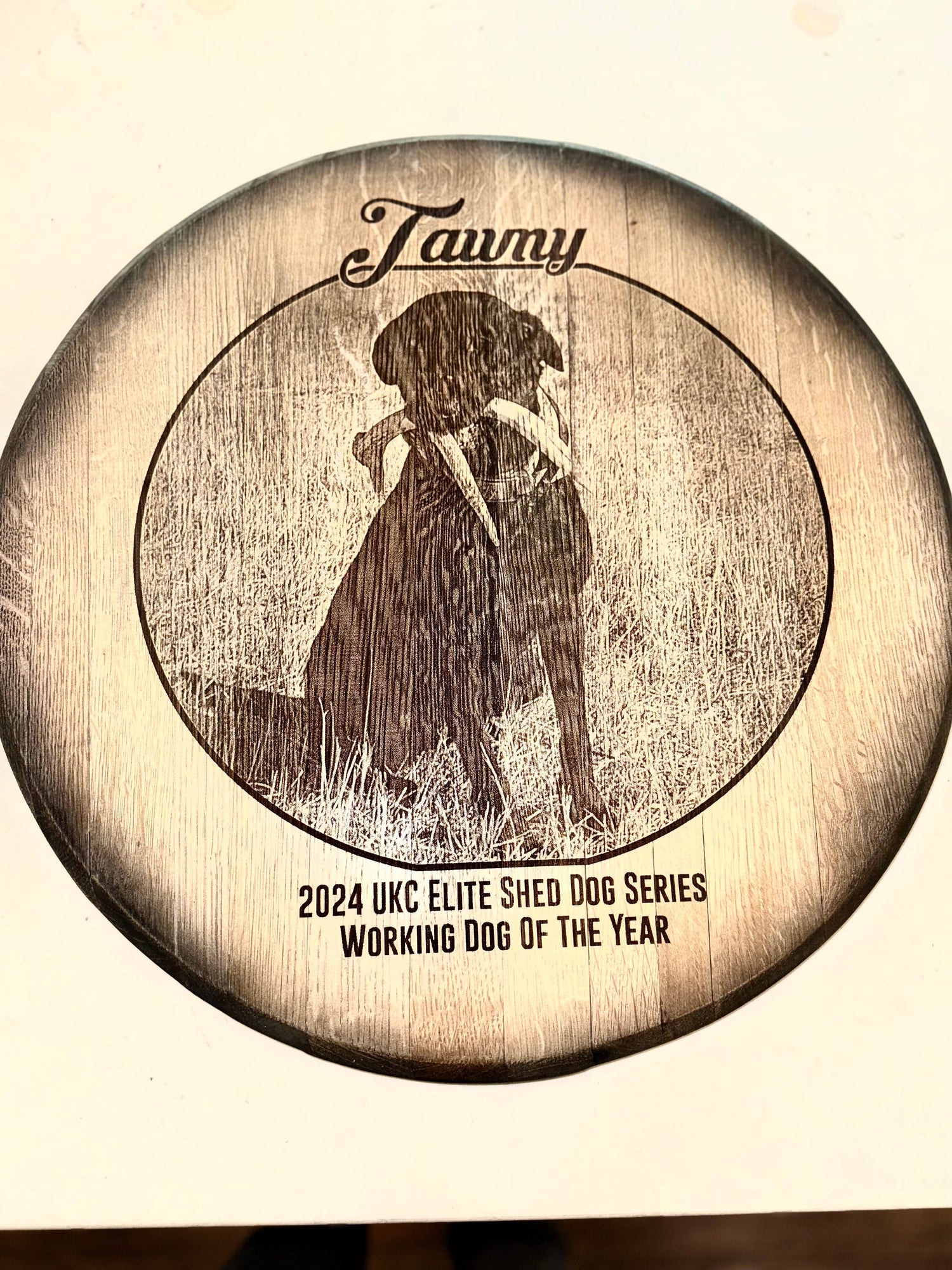 Custom Commemorative Photo Engraved Whiskey Barrel Head - 10th Mountain Whiskey