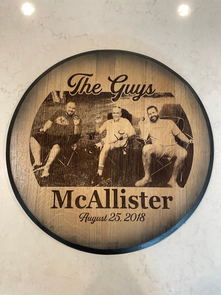 Custom Commemorative Photo Engraved Whiskey Barrel Head - 10th Mountain Whiskey