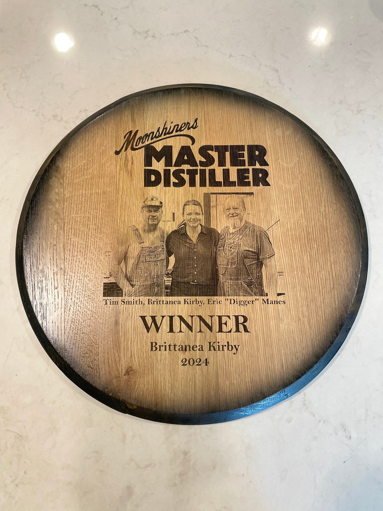 Custom Commemorative Photo Engraved Whiskey Barrel Head - 10th Mountain Whiskey