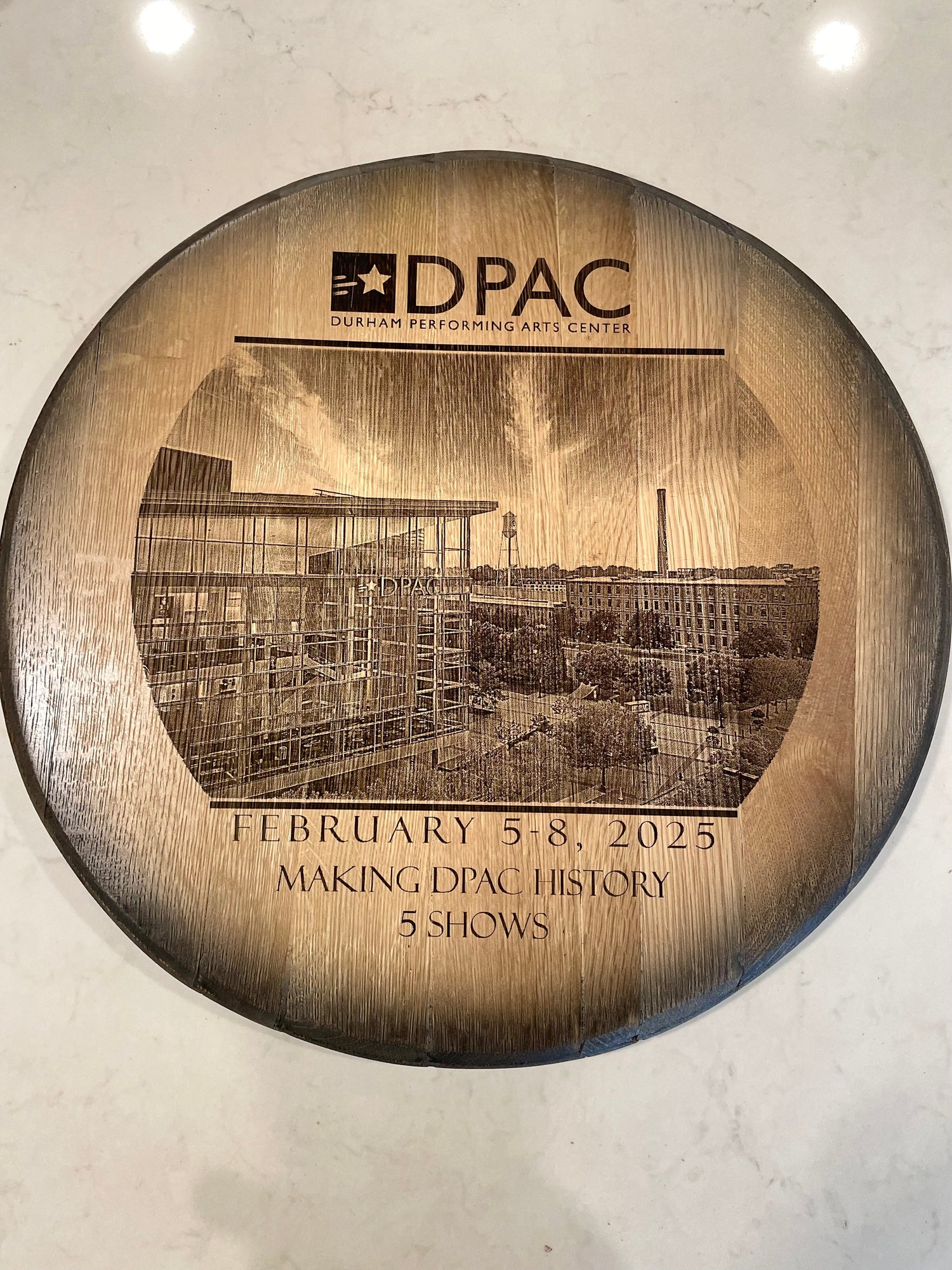 Custom Commemorative Photo Engraved Whiskey Barrel Head - 10th Mountain Whiskey