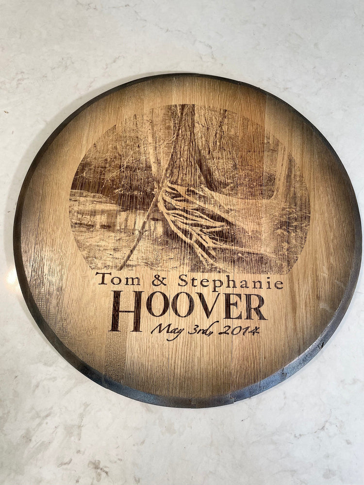 Custom Commemorative Photo Engraved Whiskey Barrel Head - 10th Mountain Whiskey