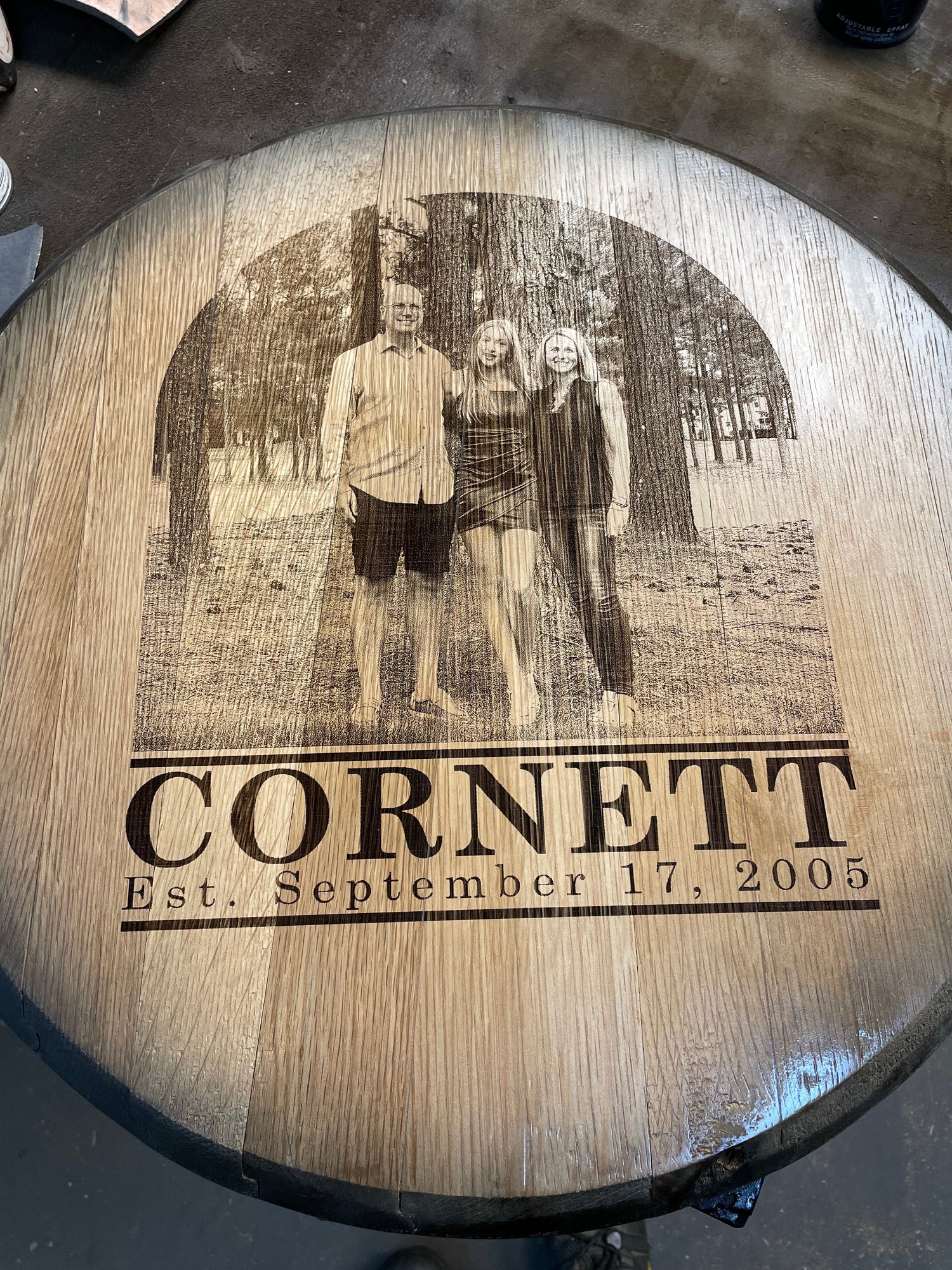 Custom Commemorative Photo Engraved Whiskey Barrel Head - 10th Mountain Whiskey