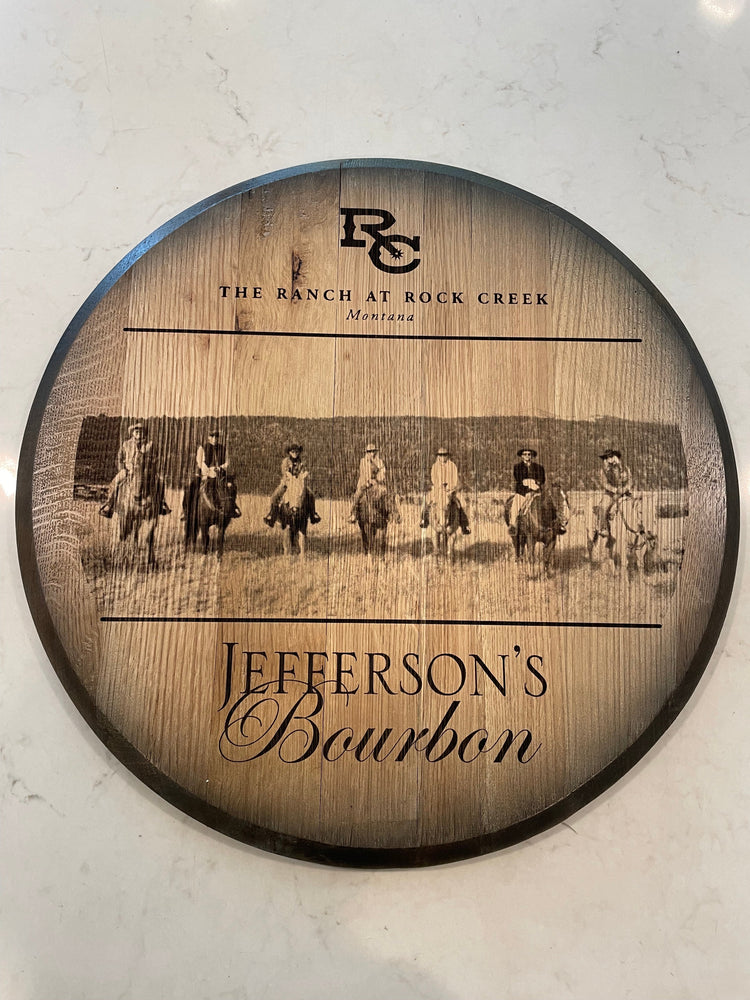 Custom Commemorative Photo Engraved Whiskey Barrel Head - 10th Mountain Whiskey