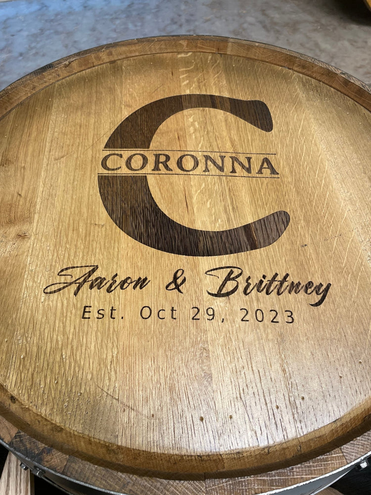 Custom made Bourbon Barrel Bistro/Pub Table Table with glass insert - Custom designed laser engraving available - 10th Mountain Whiskey