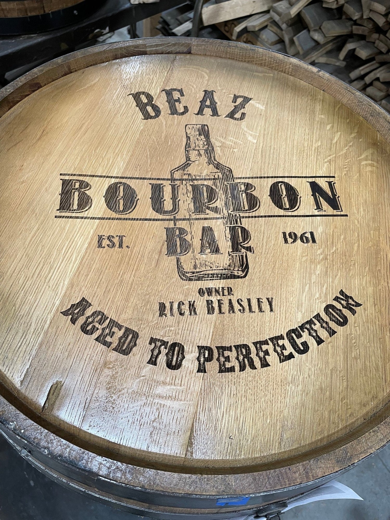 Custom made Bourbon Barrel Bistro/Pub Table Table with glass insert - Custom designed laser engraving available - 10th Mountain Whiskey