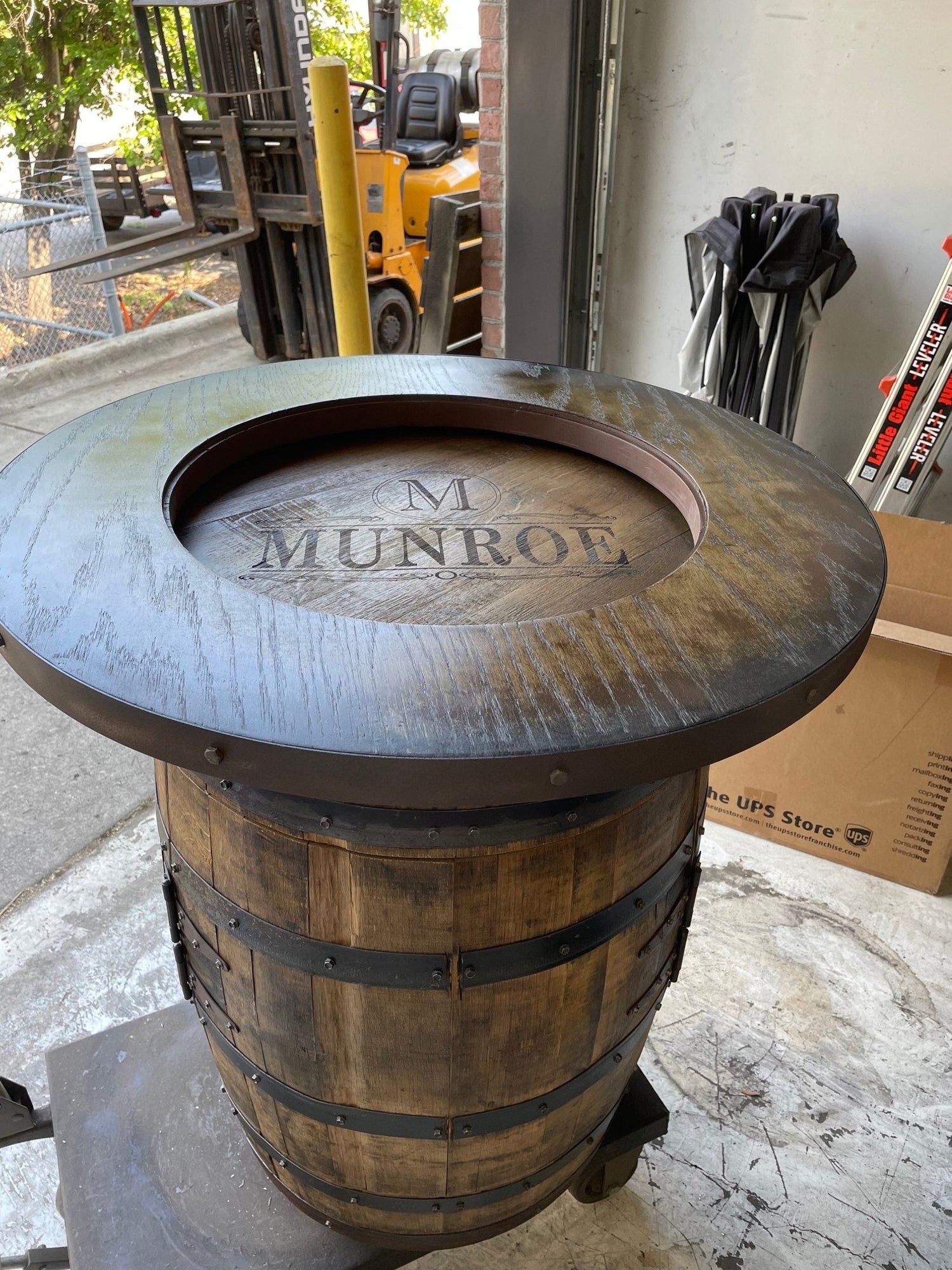 Custom made Bourbon Barrel Bistro/Pub Table Table with glass insert - Custom designed laser engraving available - 10th Mountain Whiskey