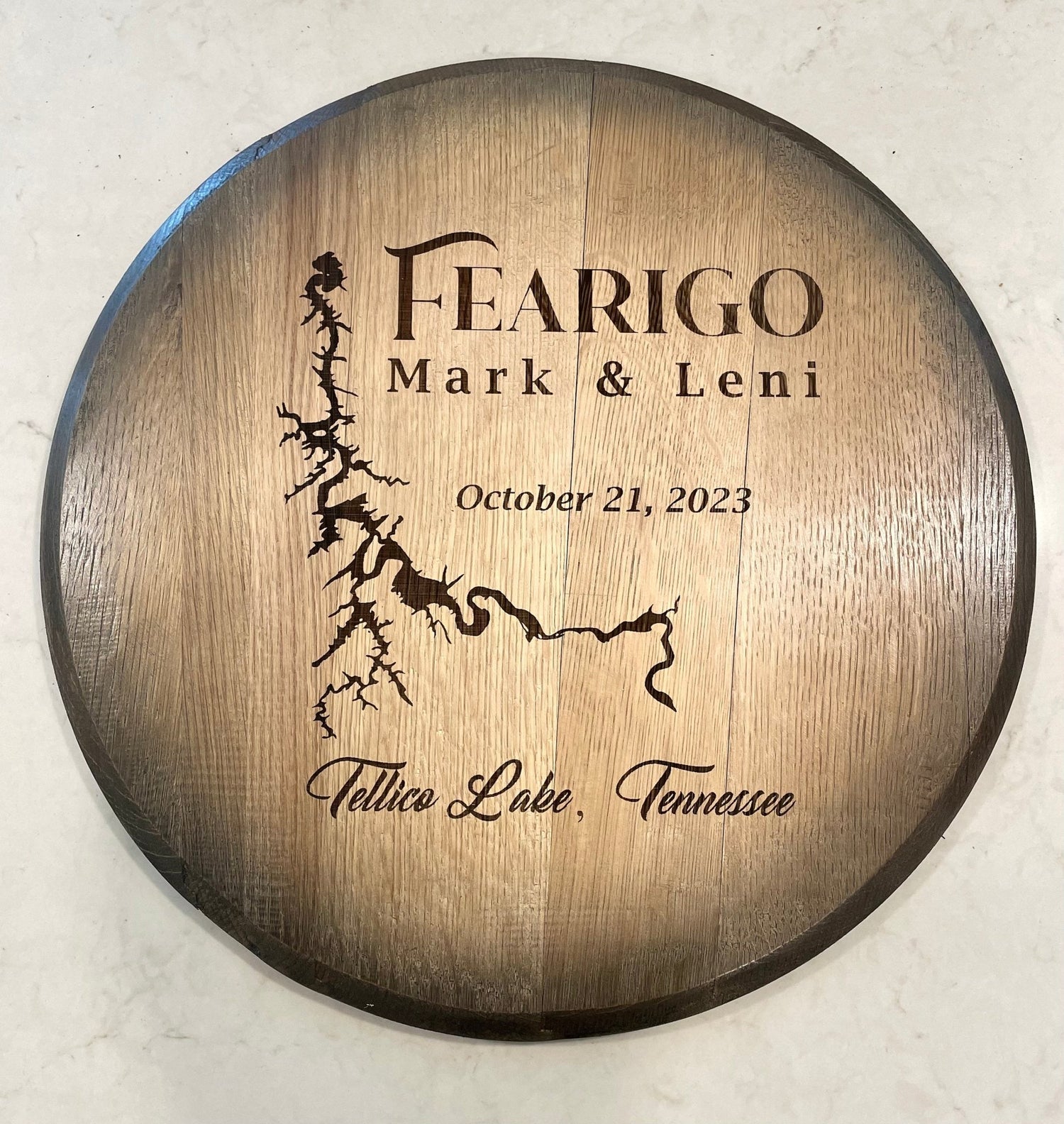 Custom made Bourbon Barrel Bistro/Pub Table Table with glass insert - Custom designed laser engraving available - 10th Mountain Whiskey