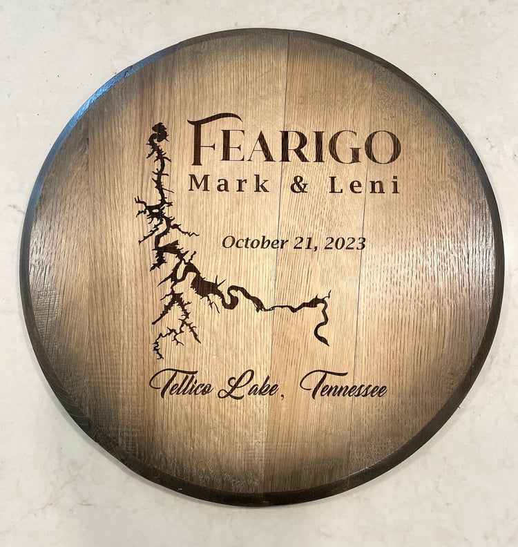Custom made Bourbon Barrel Bistro/Pub Table Table with glass insert - Custom designed laser engraving available - 10th Mountain Whiskey