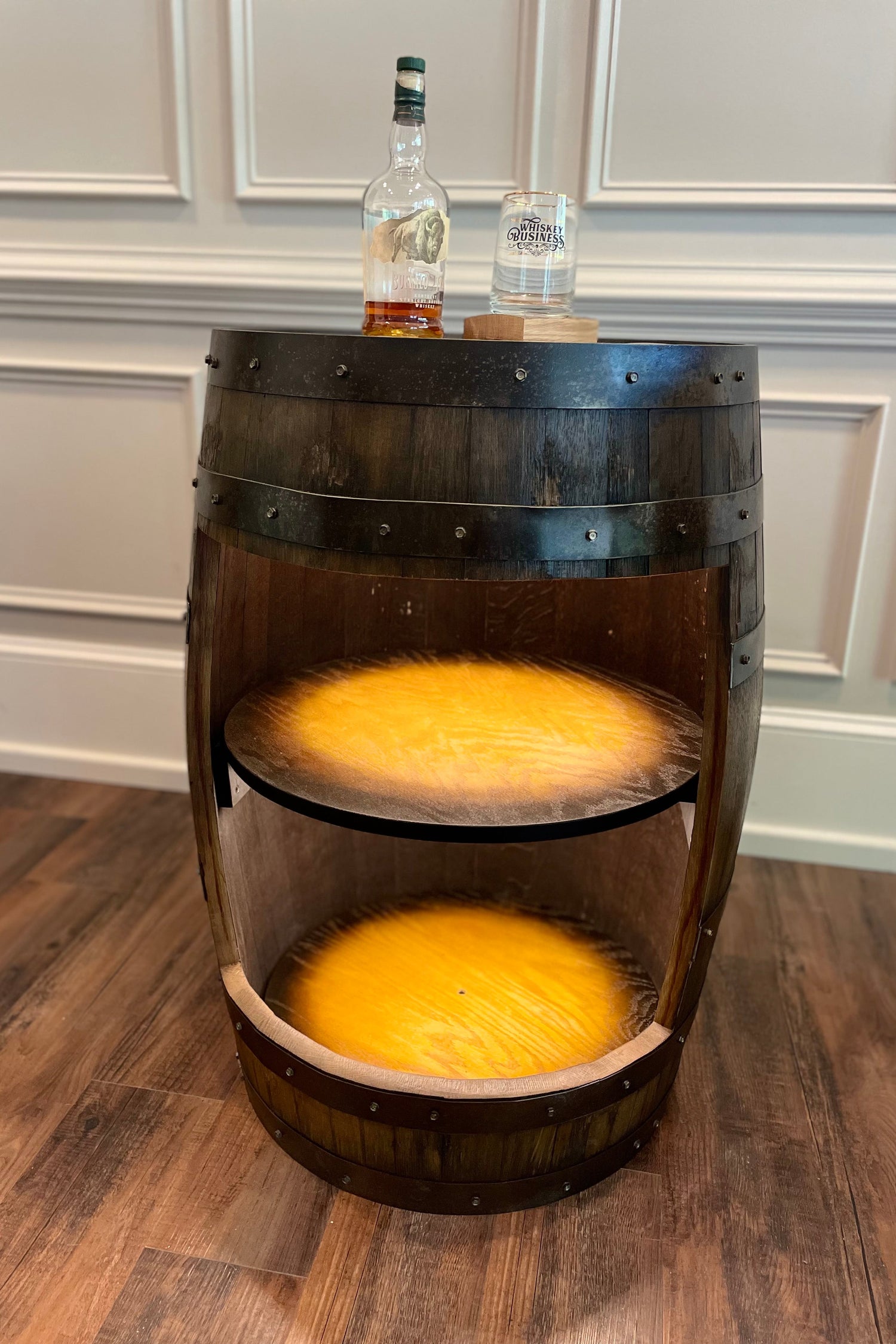 Open Face Whiskey Barrel Cabinet - 10th Mountain Whiskey