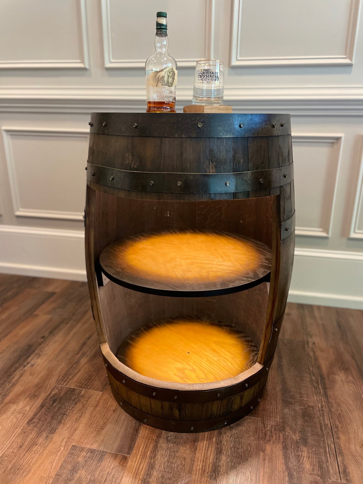 Open Face Whiskey Barrel Cabinet - 10th Mountain Whiskey