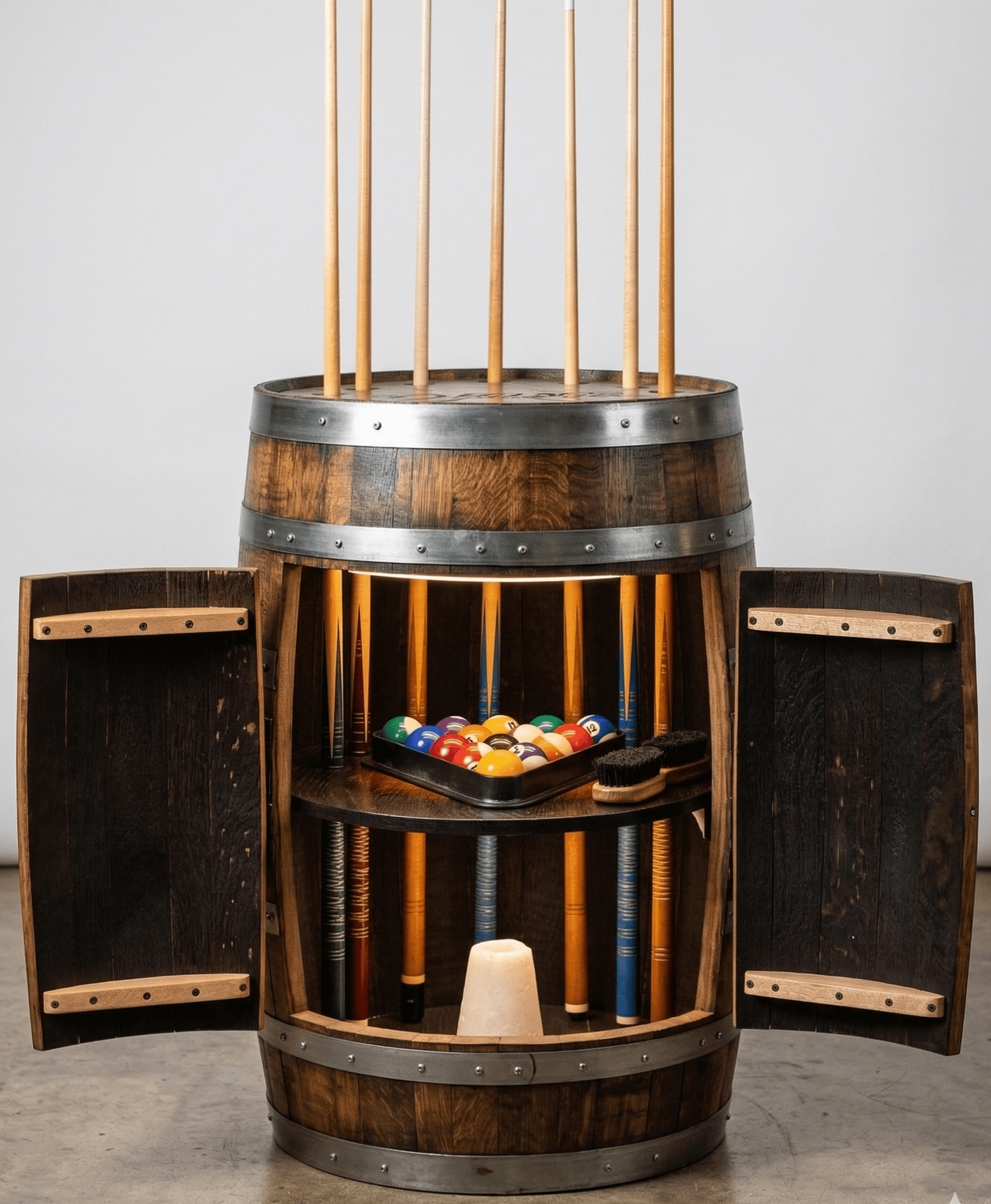 Whiskey Barrel Pool/Billiards Cabinet - 10th Mountain Whiskey
